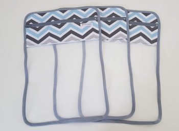 Conjunto de saquinhos organizadores para bolsa (3 peças) - Chevron azul e cinza